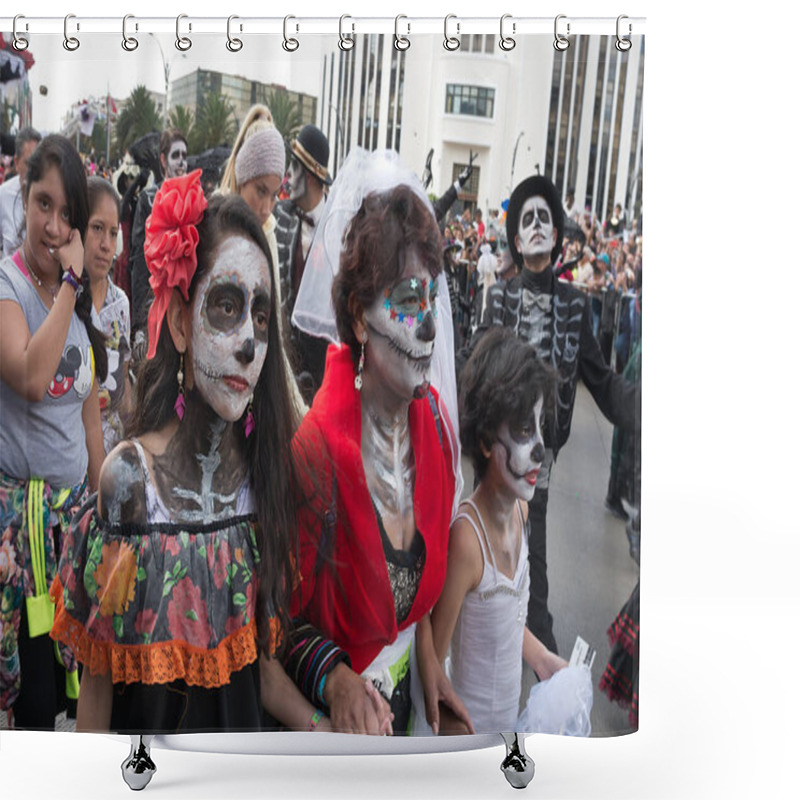 Personality  Mexico City, Mexico - October 29, 2016 : Day Of The Dead Parade In Mexico City. The Day Of The Dead Is One Of The Most Popular Holidays In Mexico. Shower Curtains