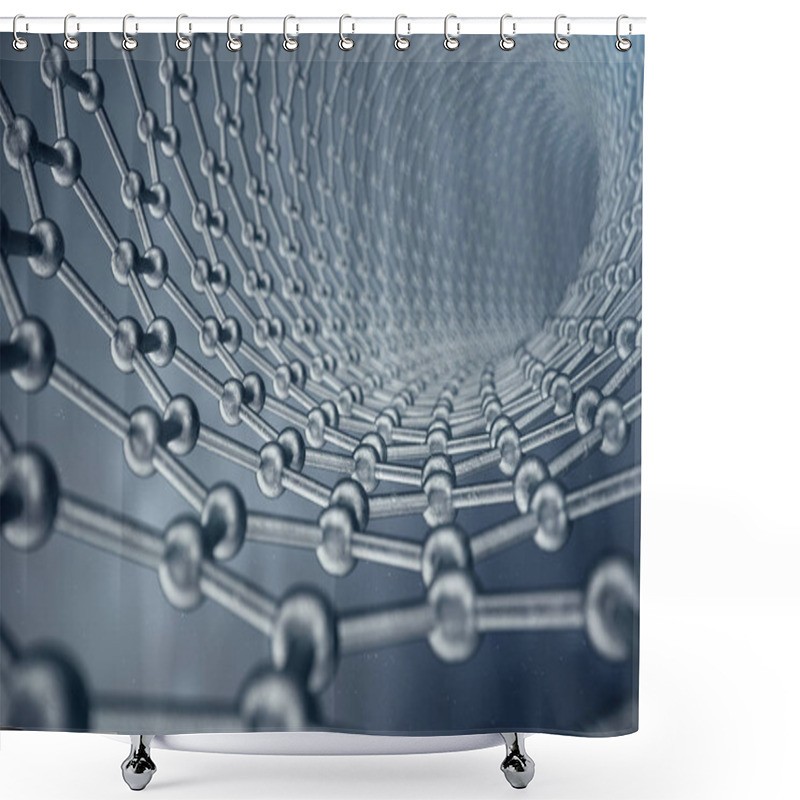 Personality  3d Rendering Structure Of The Graphene Tube, Abstract Nanotechnology Hexagonal Geometric Form Close-up, Concept Graphene Atomic Structure, Concept Graphene Molecular Structure. Shower Curtains