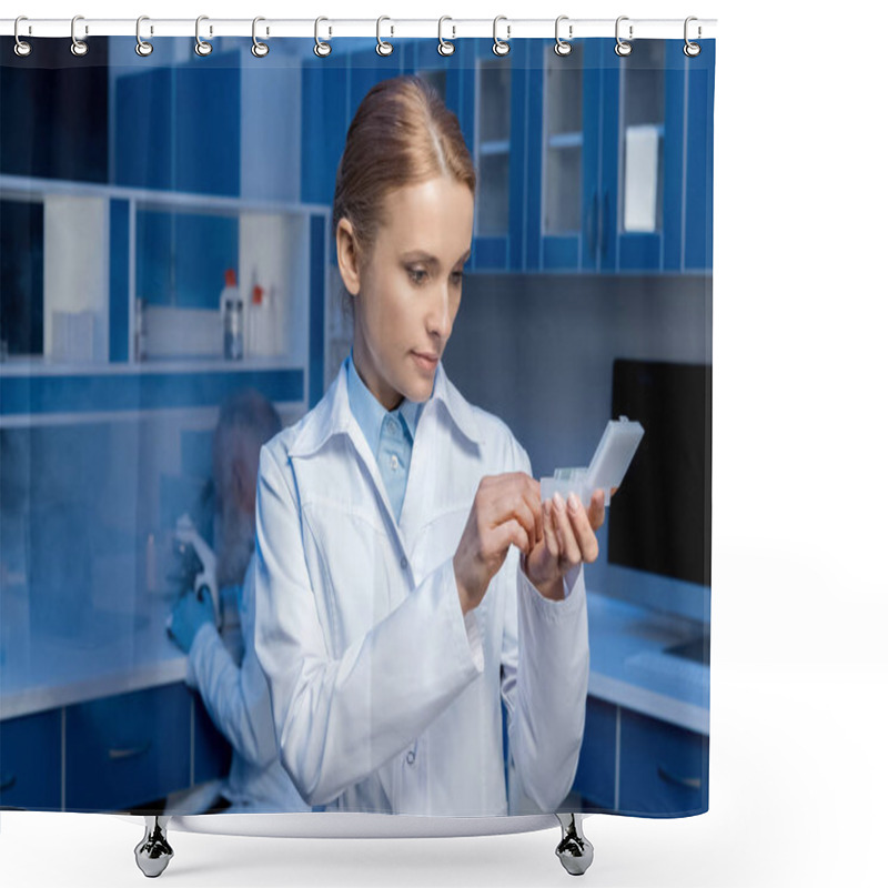 Personality  Laboratory Technician Looking At Samples At Laboratory Shower Curtains