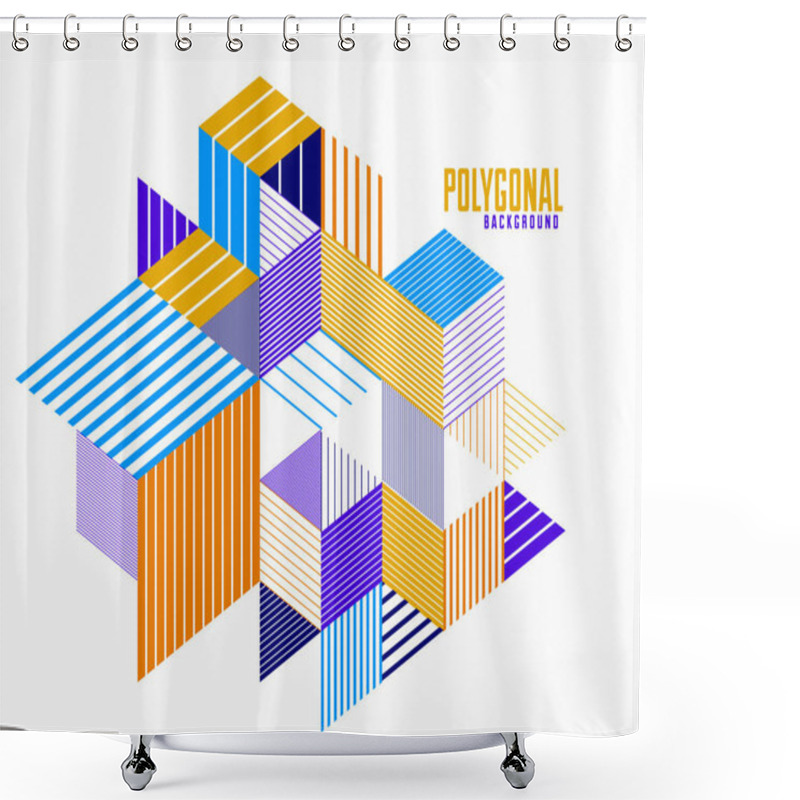 Personality  Linear Striped Abstract Vector Dimensional 3D Background With Isolated Retro Style Graphic Element With Cubes And Triangles. Template For Poster Or Banner, Cover Or Ad. Shower Curtains