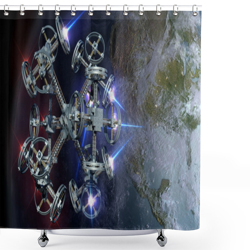 Personality  3D Illustration Of Alien Spaceship Shower Curtains