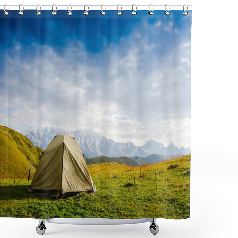 Personality  Tourist Tent In Camp On  Meadow  Shower Curtains