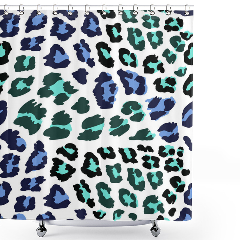 Personality  Seamless Pattern Of Turquoise And Blue Leopard Spots On White Background.  Shower Curtains