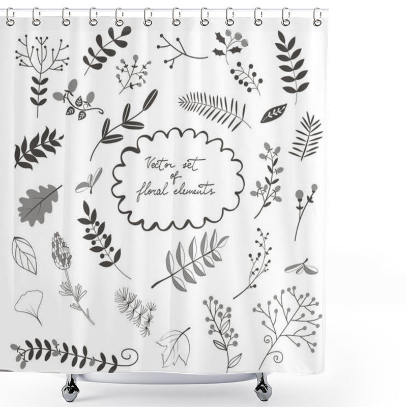 Personality  Elegant Collection With Flowers Leaves And Twigs Shower Curtains