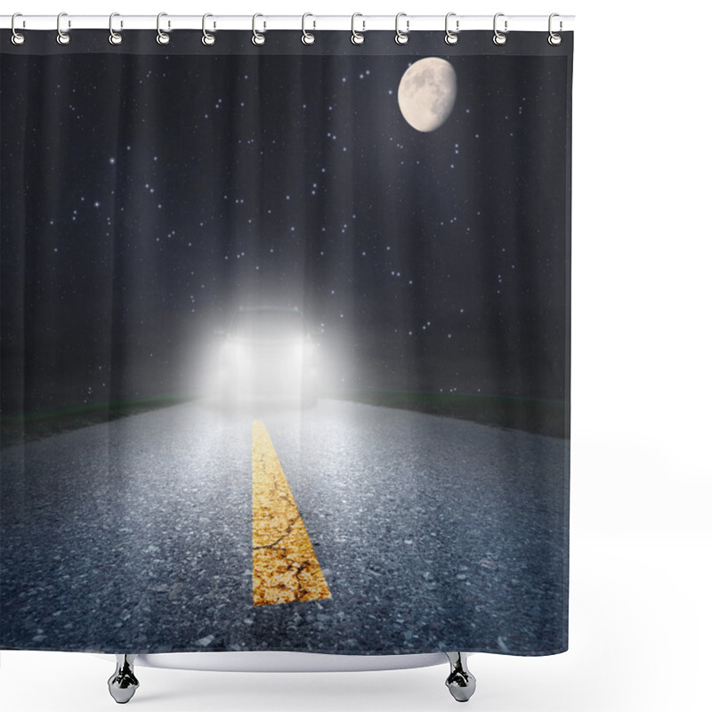 Personality  Night Driving On An Asphalt Road Towards The Headlights Shower Curtains