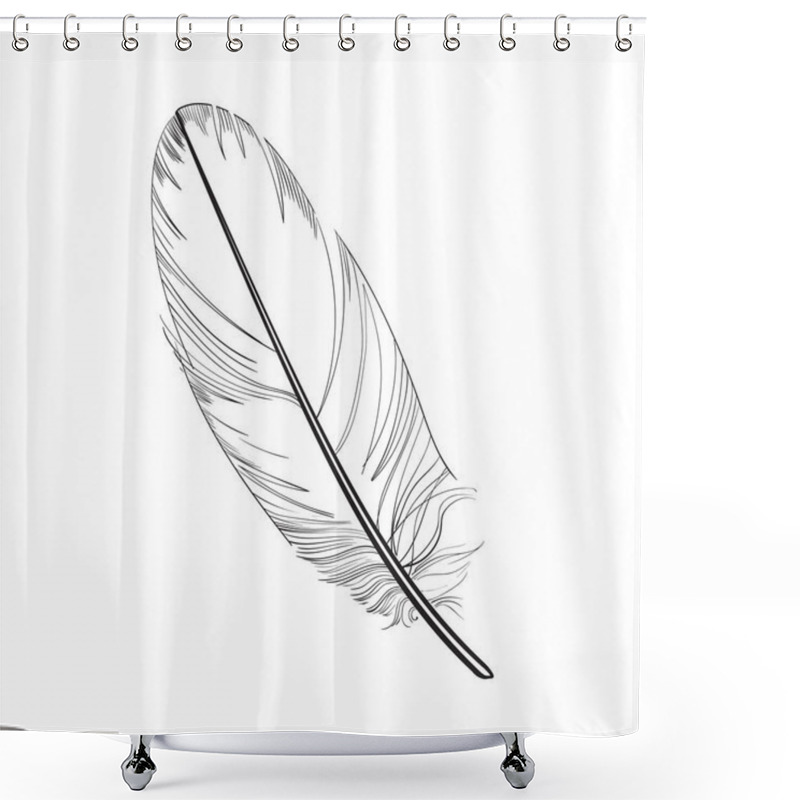 Personality  Hand Drawn Smoth, Black And White Tropical, Exotic Bird Feather Shower Curtains