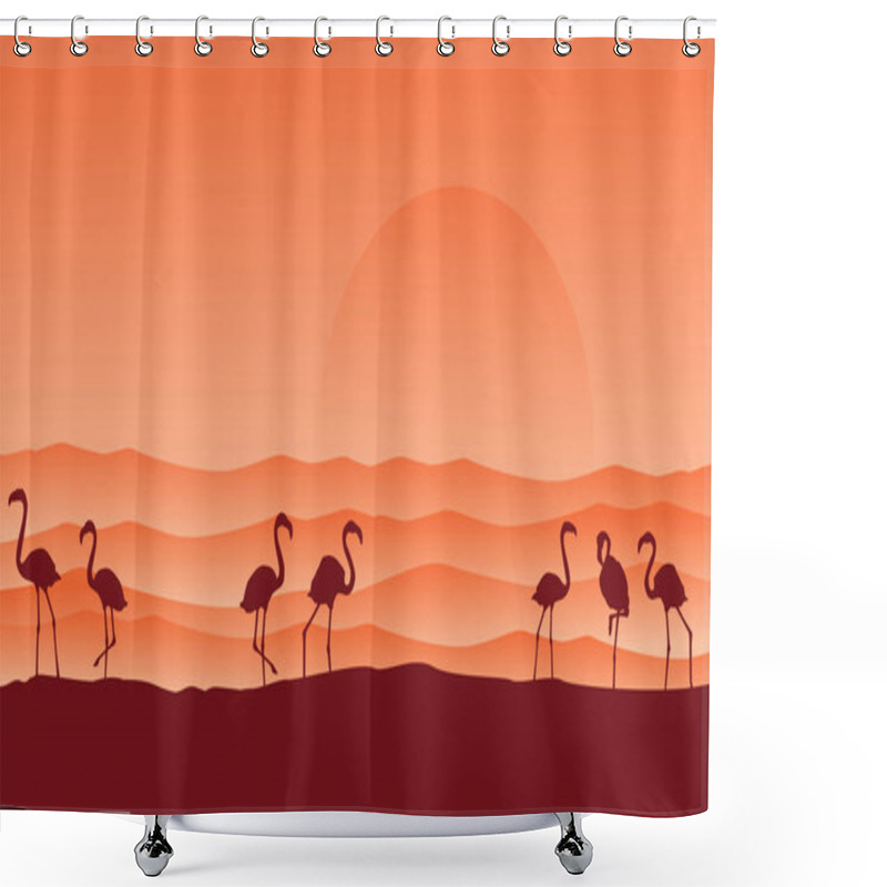 Personality  Desert Scenery With Flamingo Silhouettes Shower Curtains