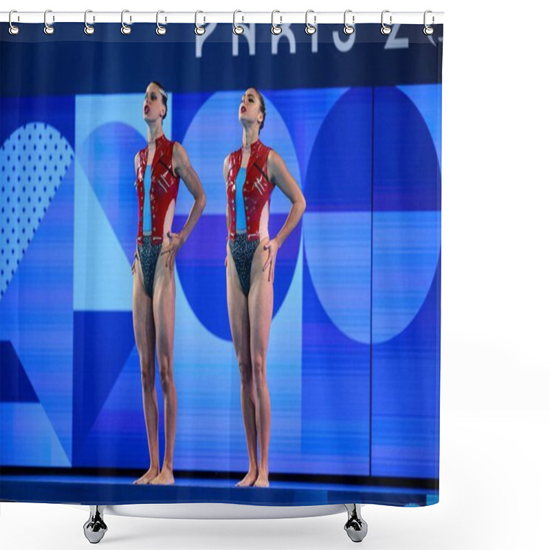 Personality  PARIS, FRANCE - 9 AUGUST, 2024: OZHOGINA OZHOGIN Alisa, TIO CASAS Iris, The Artistic Swimming, Duet, Technical Routine, Artistic Swimming, Duet, Technical Routine, The Paris 2024 Olympic Games At Aquatics Centre Shower Curtains