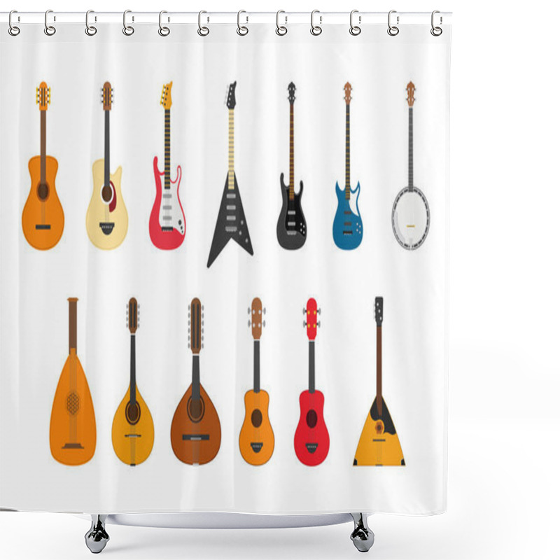 Personality  Vector Illustration Set Of String Instruments Playing By Plucking The Strings Shower Curtains