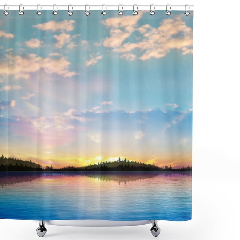 Personality  Abstract Sunset Background With Forest Lake Shower Curtains