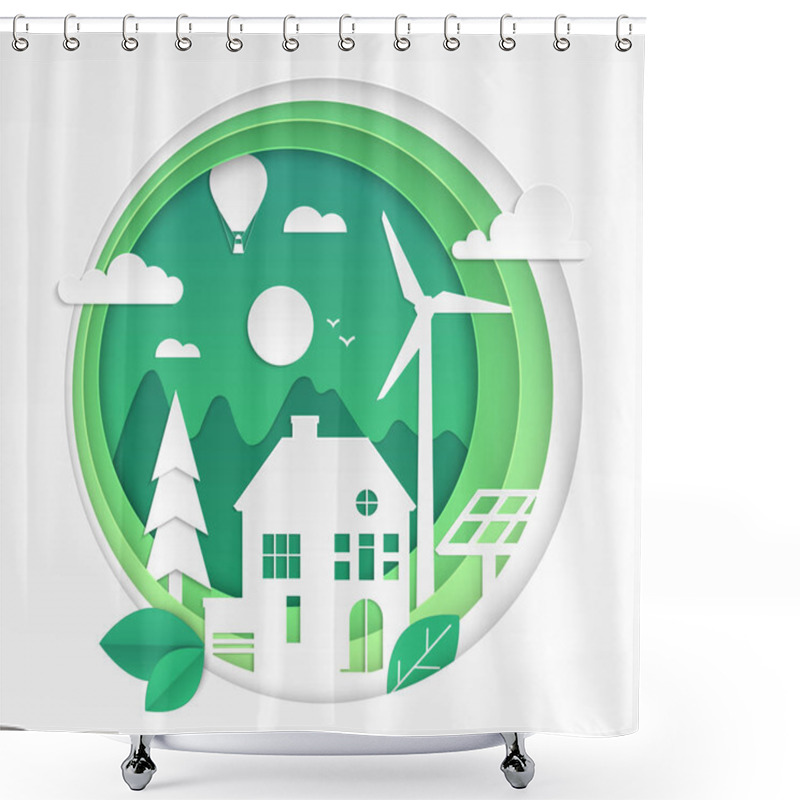 Personality  Country House - Modern Vector Paper Cut Illustration Shower Curtains