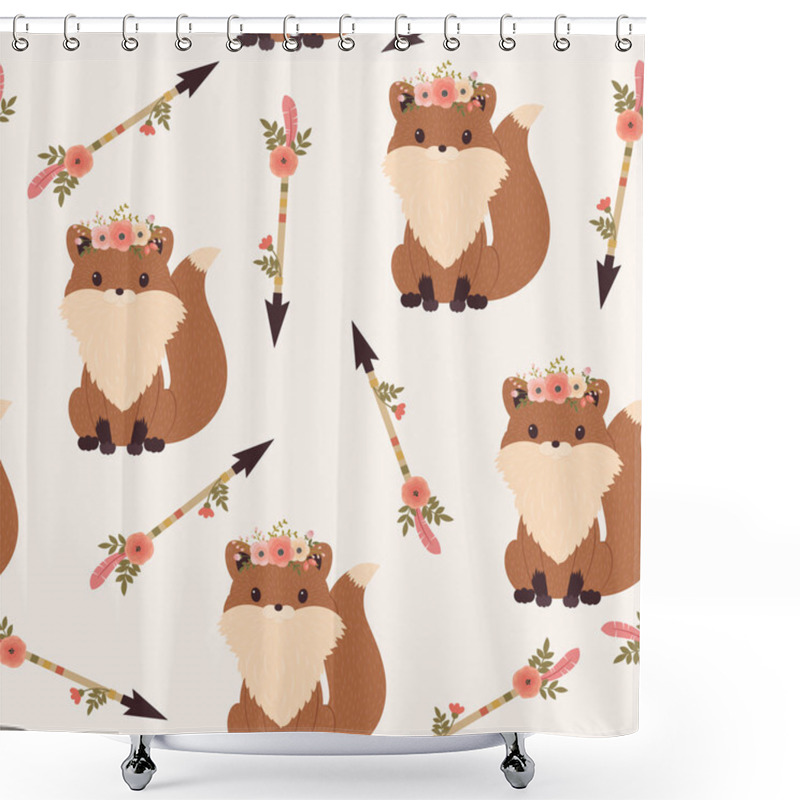 Personality  Fox In A Floral Wreath Seamless Wallpaper  Shower Curtains