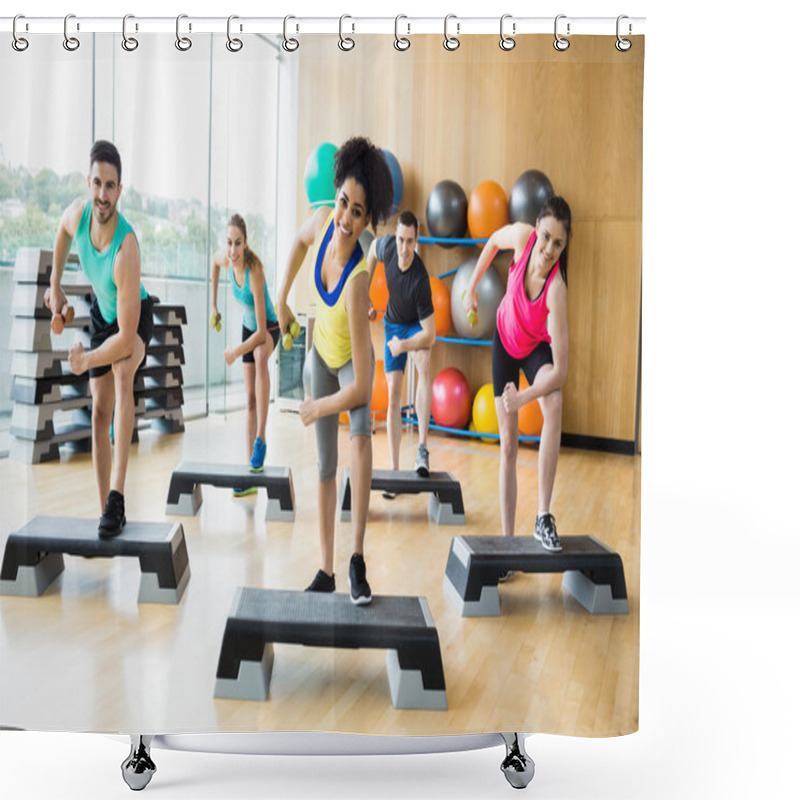 Personality  Fitness Class Exercising In The Studio Shower Curtains