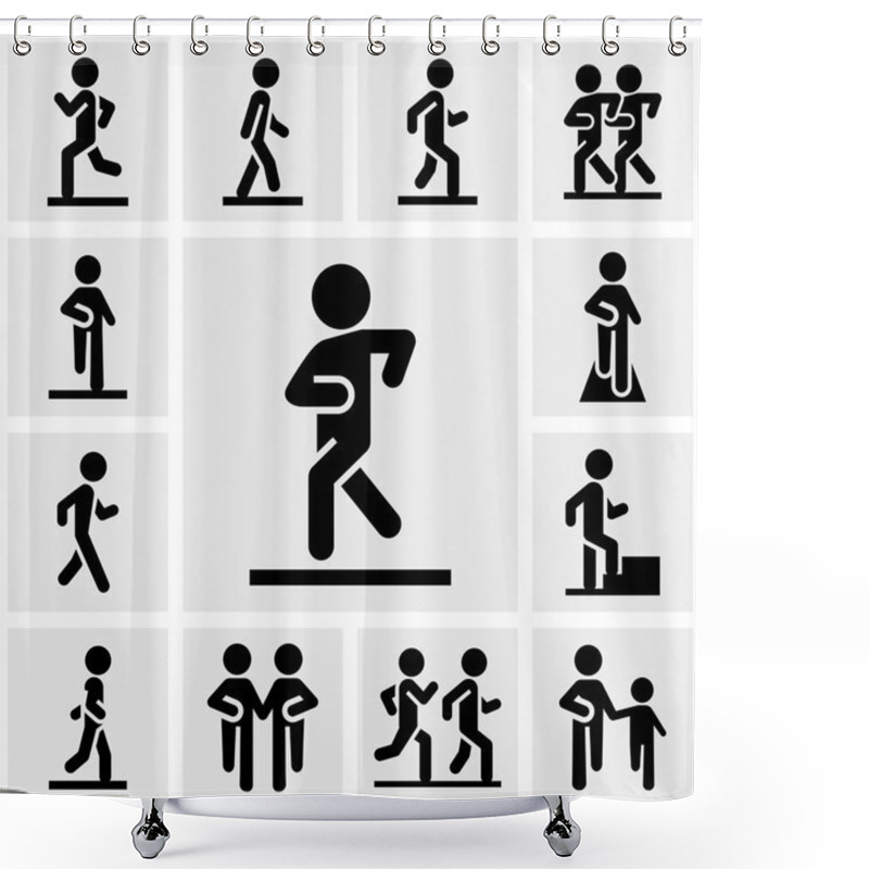 Personality  Walking Vector Icons Set On Gray Shower Curtains