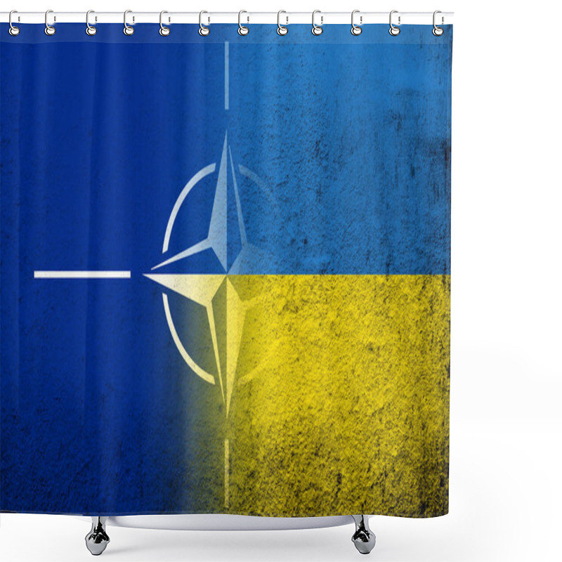 Personality  National Flag Of Ukraine With Flag Of North Atlantic Alliance NATO. Grunge Background Shower Curtains