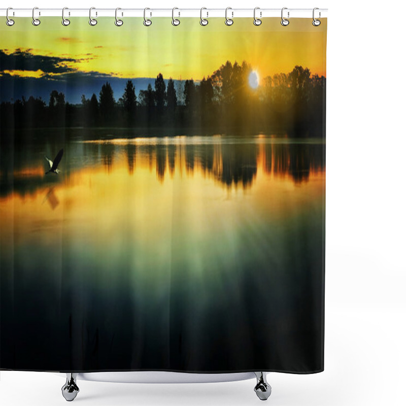 Personality  The Morning Landscape With Sunrise Over Water In The Fog Shower Curtains