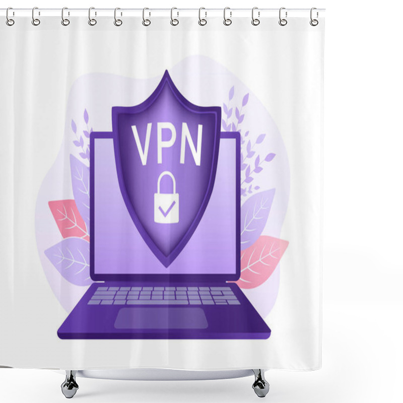 Personality  Secure VPN Connection Concept. Virtual Private Network Connectivity Overview. Safety Internet Technology, Data Secure. 3d Icon With Vpn For Concept Design. Shower Curtains