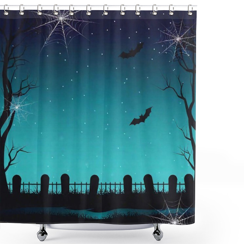 Personality  Halloween Party Poster Featuring Cobwebs And Dark Silhouettes Illuminated By Glow Effects. Shower Curtains