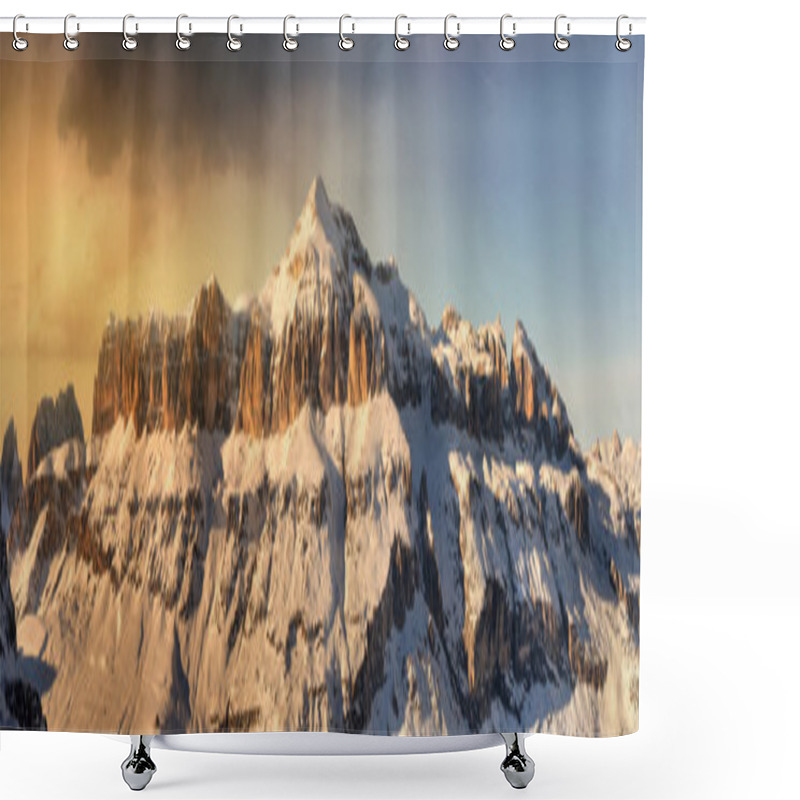 Personality  Fantastic Winter Landscape. Dramatic Overcast Sky, Italian Alps Shower Curtains