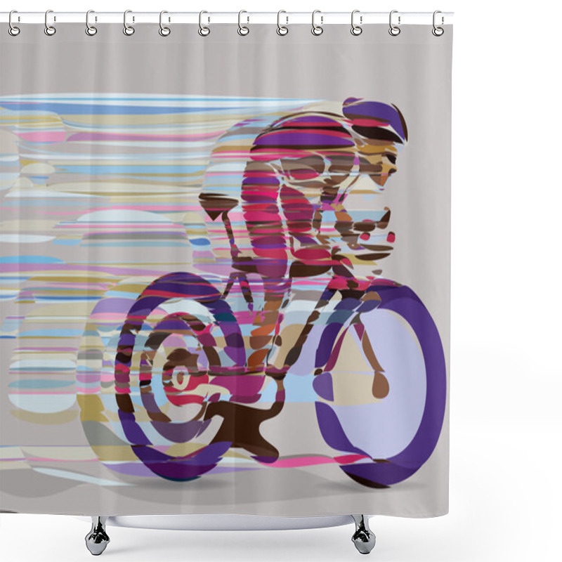 Personality  Artistic Stylized Racing Cyclist In Motion. Shower Curtains