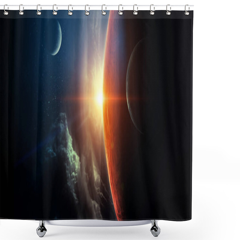 Personality  Abstract Planets And Space Background Shower Curtains