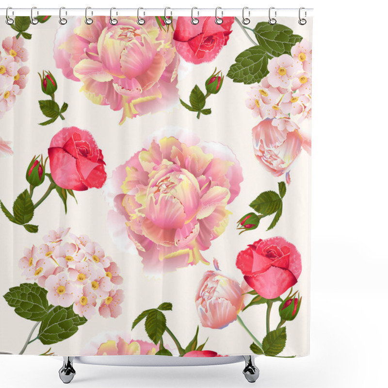 Personality  Vector Botanical Seamless Pattern With Roses And Peonies Flowers.Modern Floral Pattern For Textile, Wallpaper, Print, Gift Wrap, Greeting Or Wedding Background. Spring Or Summer Design. Shower Curtains