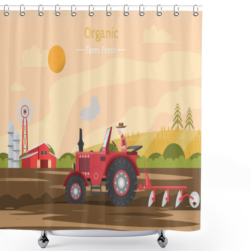 Personality  Agricultural Work On A Field With Tractor. Shower Curtains