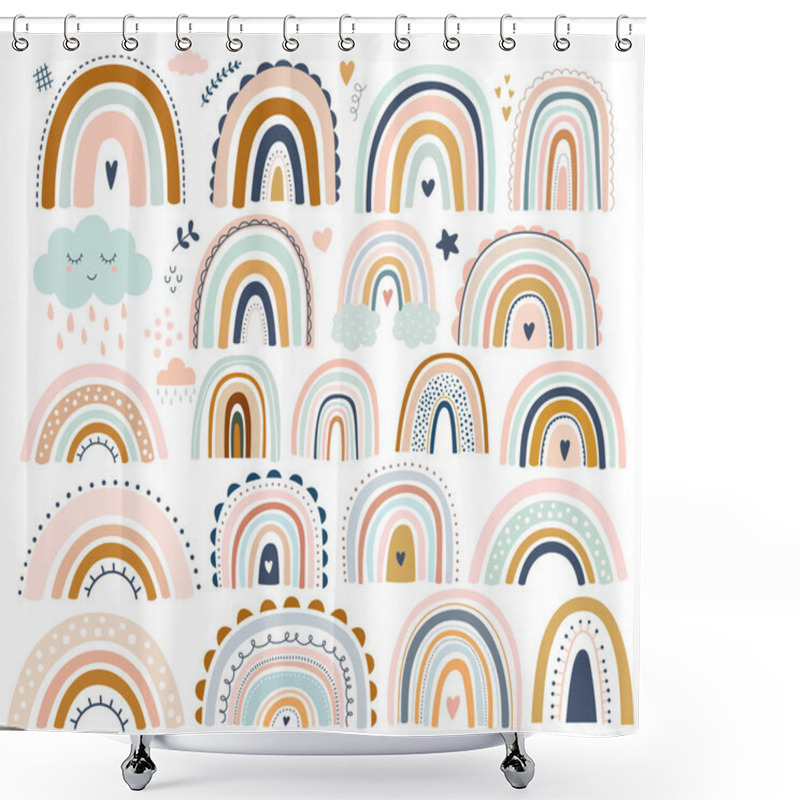 Personality  Decorative Abstract Art Collection With Modern Rainbows. Hand-drawn Modern Vector Illustration. Trendy Colorful Fresh Summer Decorative Collection Shower Curtains