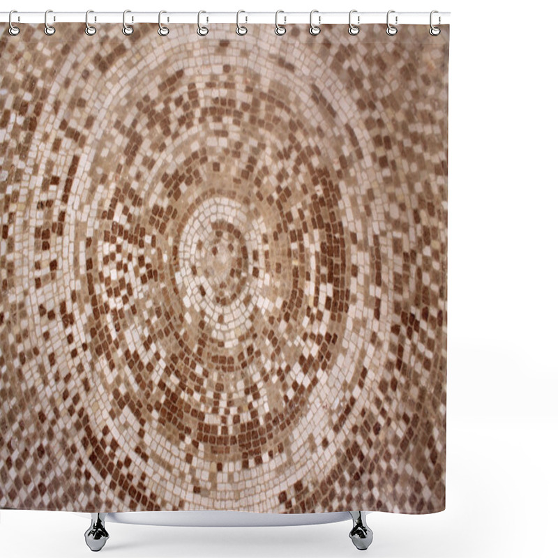 Personality  Old Roman Beige And Brown Mosaic Ceramic Tiles In Circle Pattern Shower Curtains