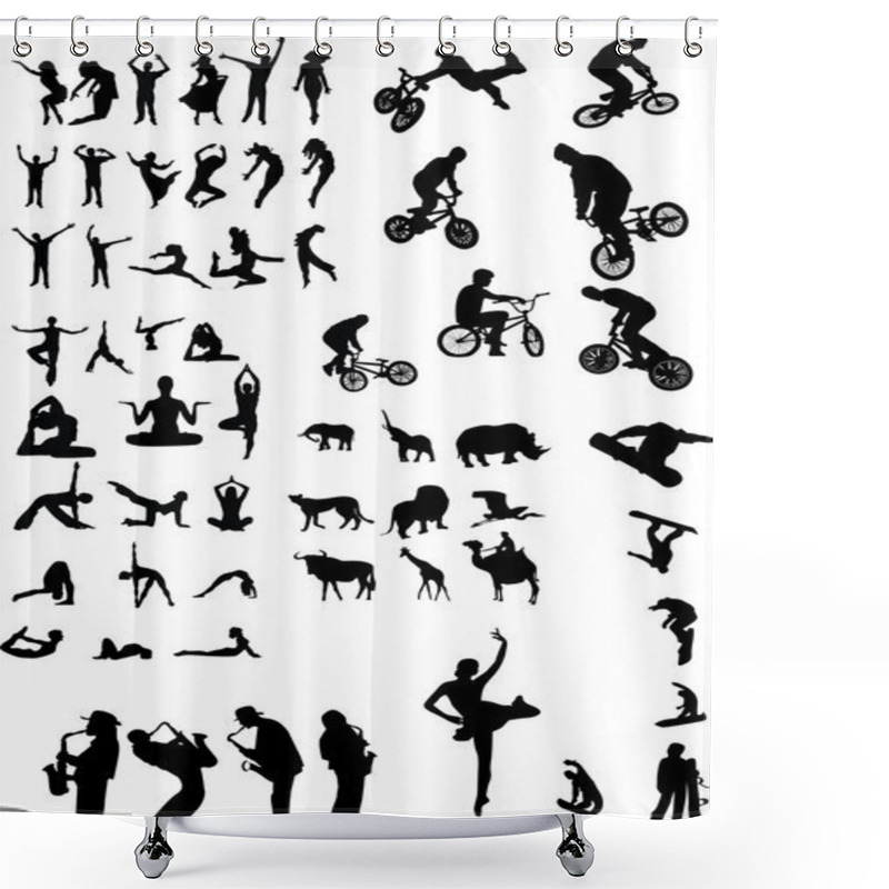 Personality  Collection Of Different Silhouettes Black And White Vector Shower Curtains