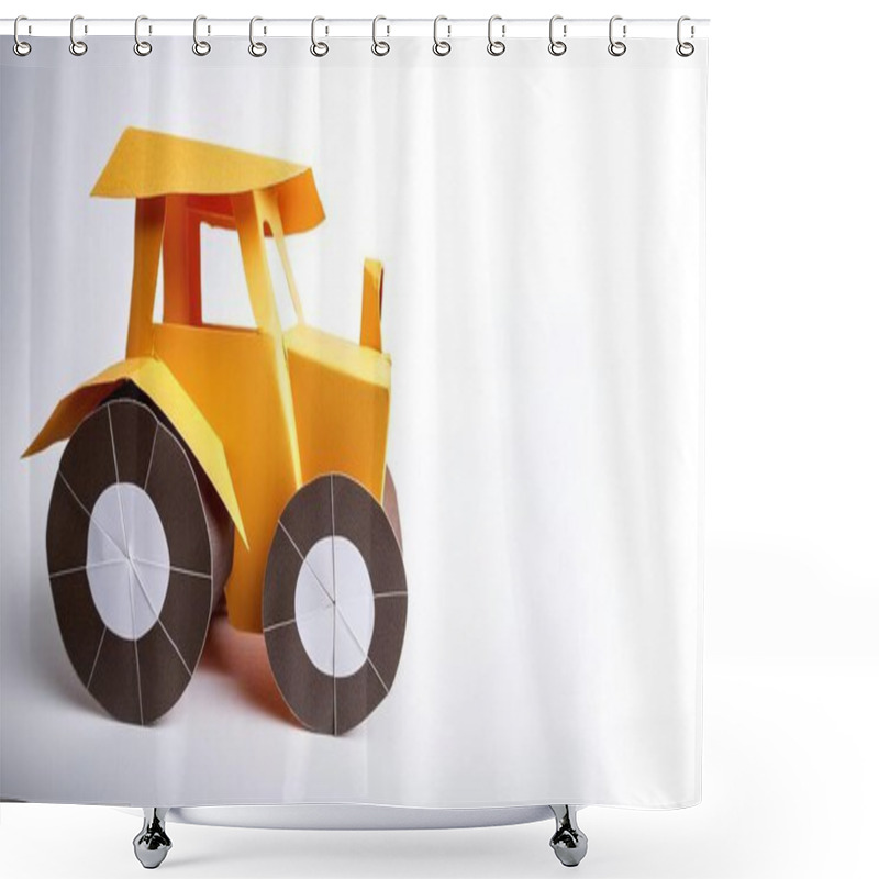 Personality  Tractor Farm Agriculture Heavy Equipment Concept Paper Origami Isolated On White Background With Copy Space For Your Design For Rural Farming Lifestyle Shower Curtains