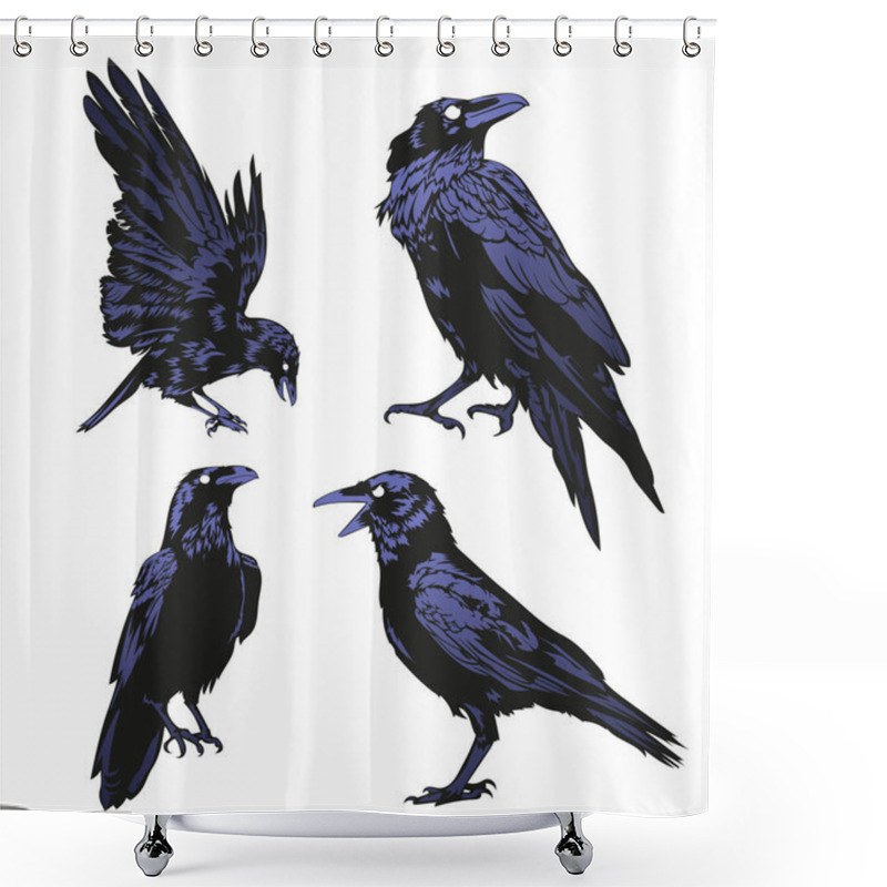 Personality  Crow Vector Set, Raven Vector Set Shower Curtains