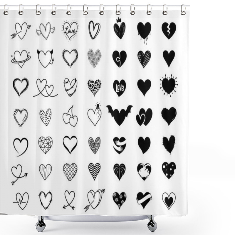 Personality  Heart Icon Design Set. Hand Drawn Line Art Style For Valentines Day. Vector Illustration. Shower Curtains