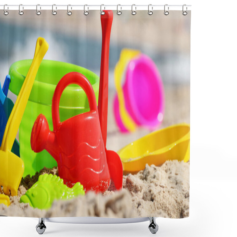 Personality  Plastic Children Toys On The Sand Beach Shower Curtains