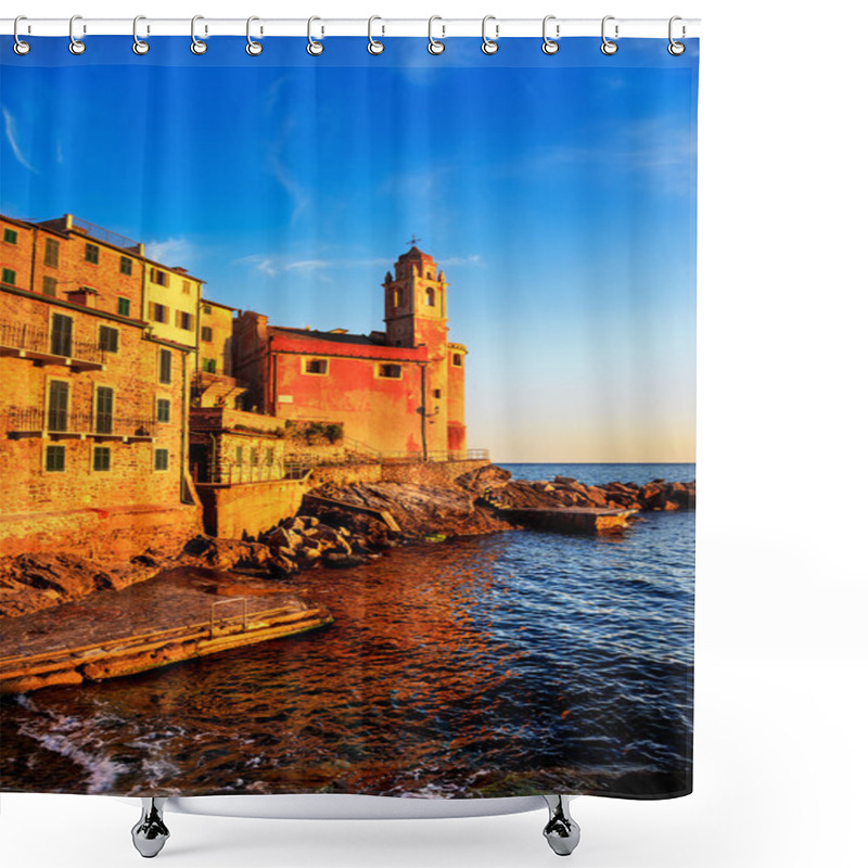 Personality  Tellaro Rocks, Church And Village On Sunset. Cinque Terre, Ligur Shower Curtains