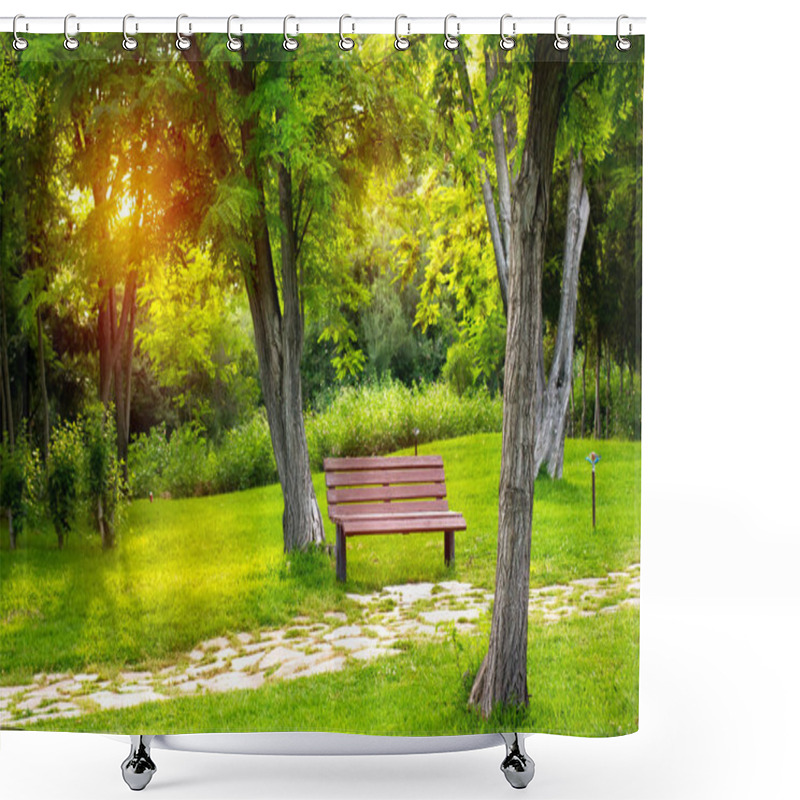 Personality  Empty Wooden Bench  Shower Curtains