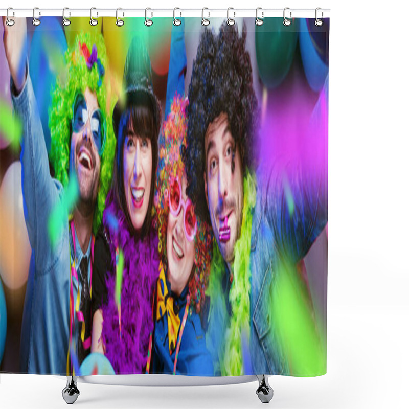 Personality  Party People Celebrating Carnival Or New Year In Party Club Shower Curtains