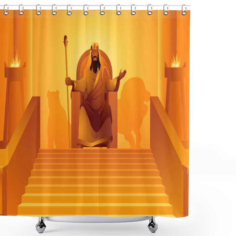 Personality  Biblical Figure Vector Illustration Series, King Solomon Sits On The Throne Shower Curtains