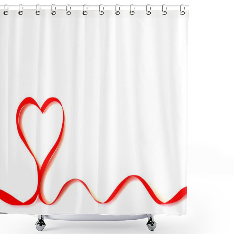 Personality  Isolated Bright Red Satin Ribbon In The Shape Of A Heart On A White Background With Copy Space. The Concept Of Love, Holiday, Valentine Day, Care, Health, Life Shower Curtains