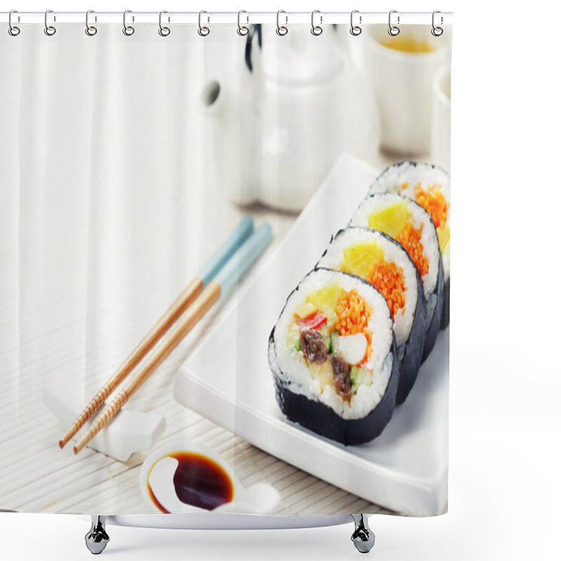 Personality  Sushi Set, Green Tea And Sakura Branch Shower Curtains