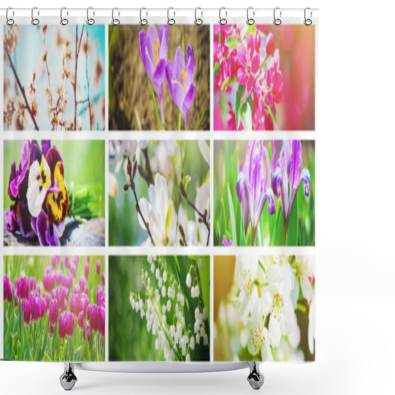 Personality  Many Pictures Of Flowers. Collage. Selective Focus Shower Curtains