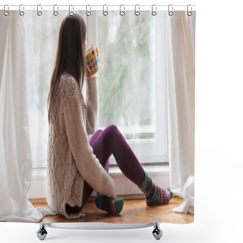 Personality  Enjoying Tea By The Window Shower Curtains