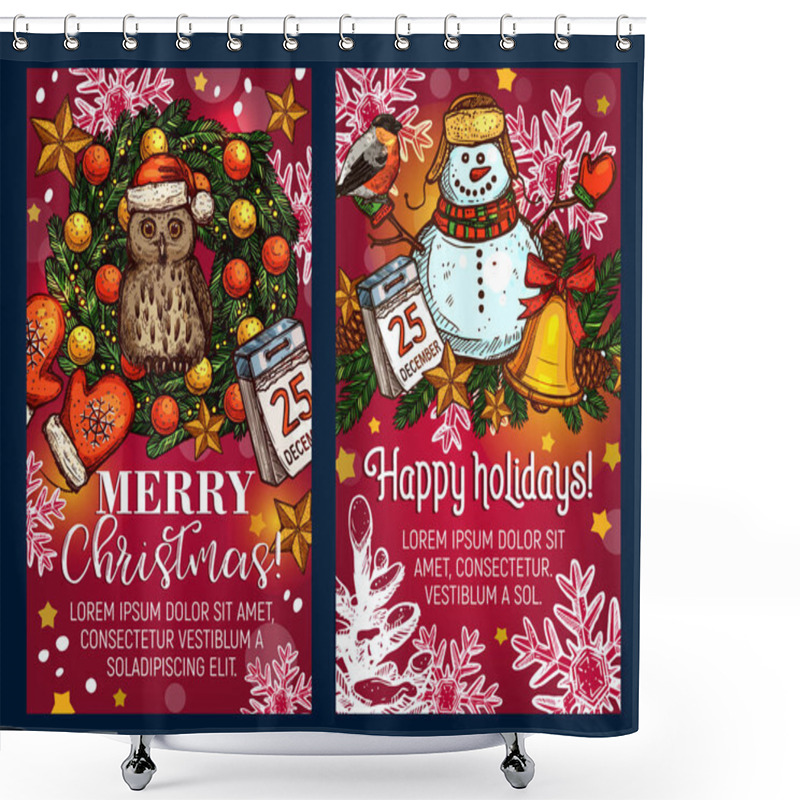 Personality  Christmas Holiday Sketch Vector Greeting Card Shower Curtains