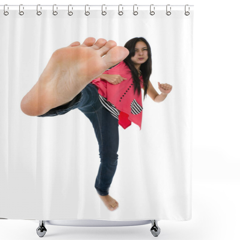 Personality  Woman Kicking Shower Curtains