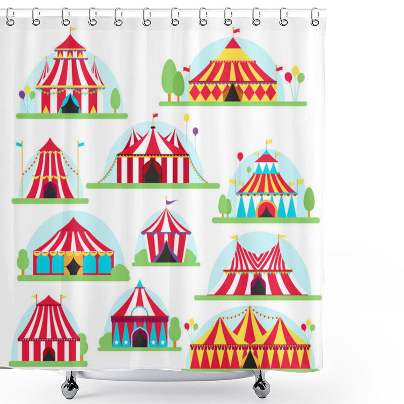 Personality  Circus Tent Marquee With Stripes And Flags Isolated. Ideal For Carnival Signs Shower Curtains