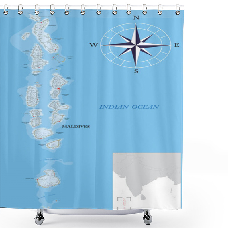 Personality  Maldives Islands Highly Detailed Physical Map Shower Curtains