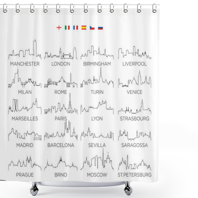 Personality  Europe Skyline City Line Art, Vector Illustration Design, Set 2 Shower Curtains