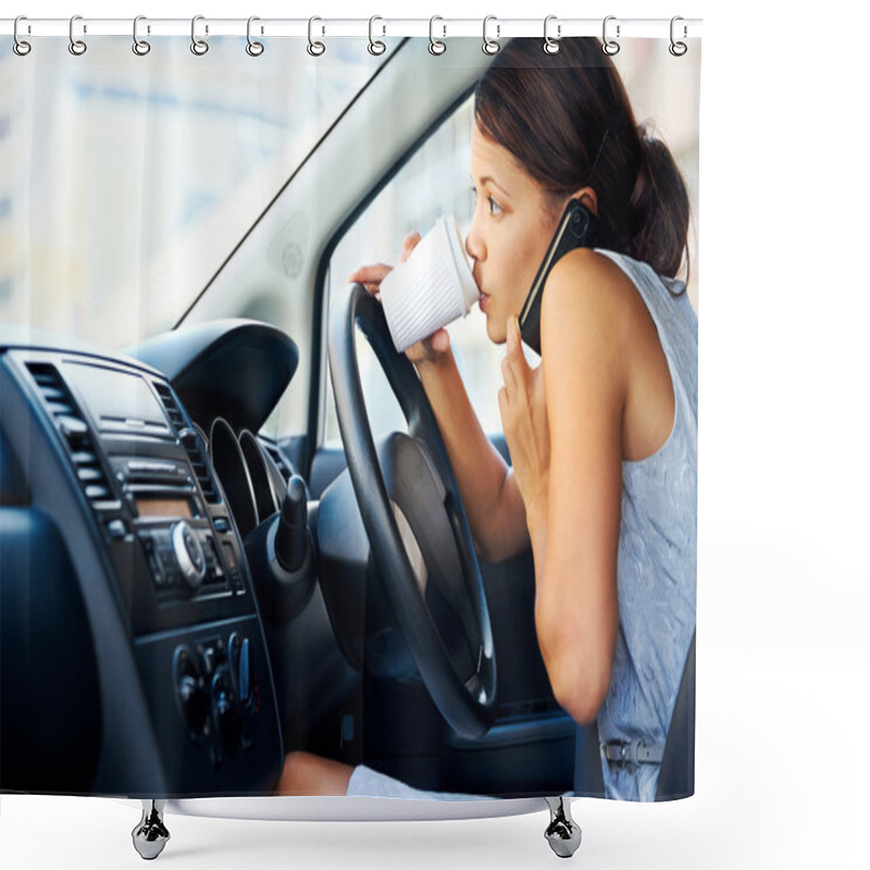 Personality  Coffee Driving Woman Shower Curtains