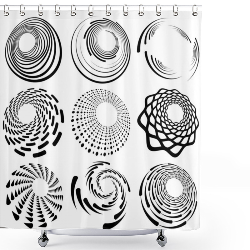 Personality  Set Of Black And White Vortex, Volute Shapes. Twisted Helix Elements Shower Curtains