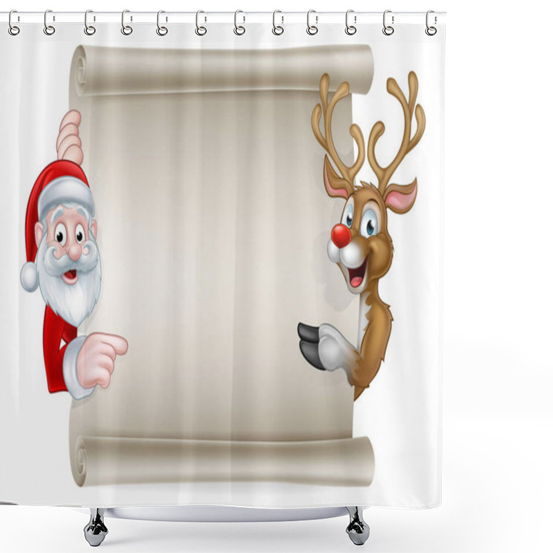 Personality  Cartoon Santa And Christmas Reindeer Scroll Shower Curtains